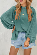 Green Swiss Dot Balloon Sleeve Patchwork Crinkle Blouse