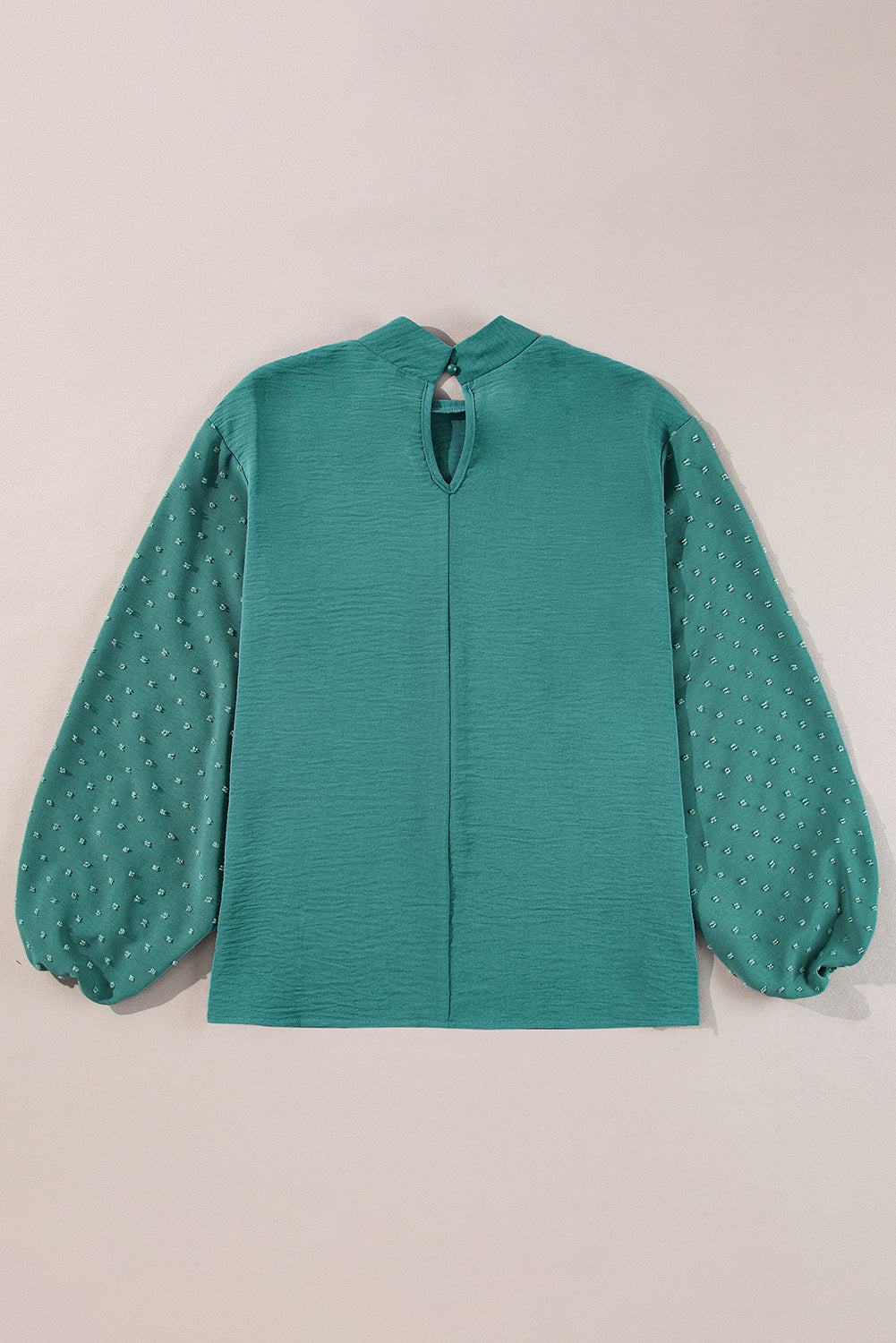 Green Swiss Dot Balloon Sleeve Patchwork Crinkle Blouse