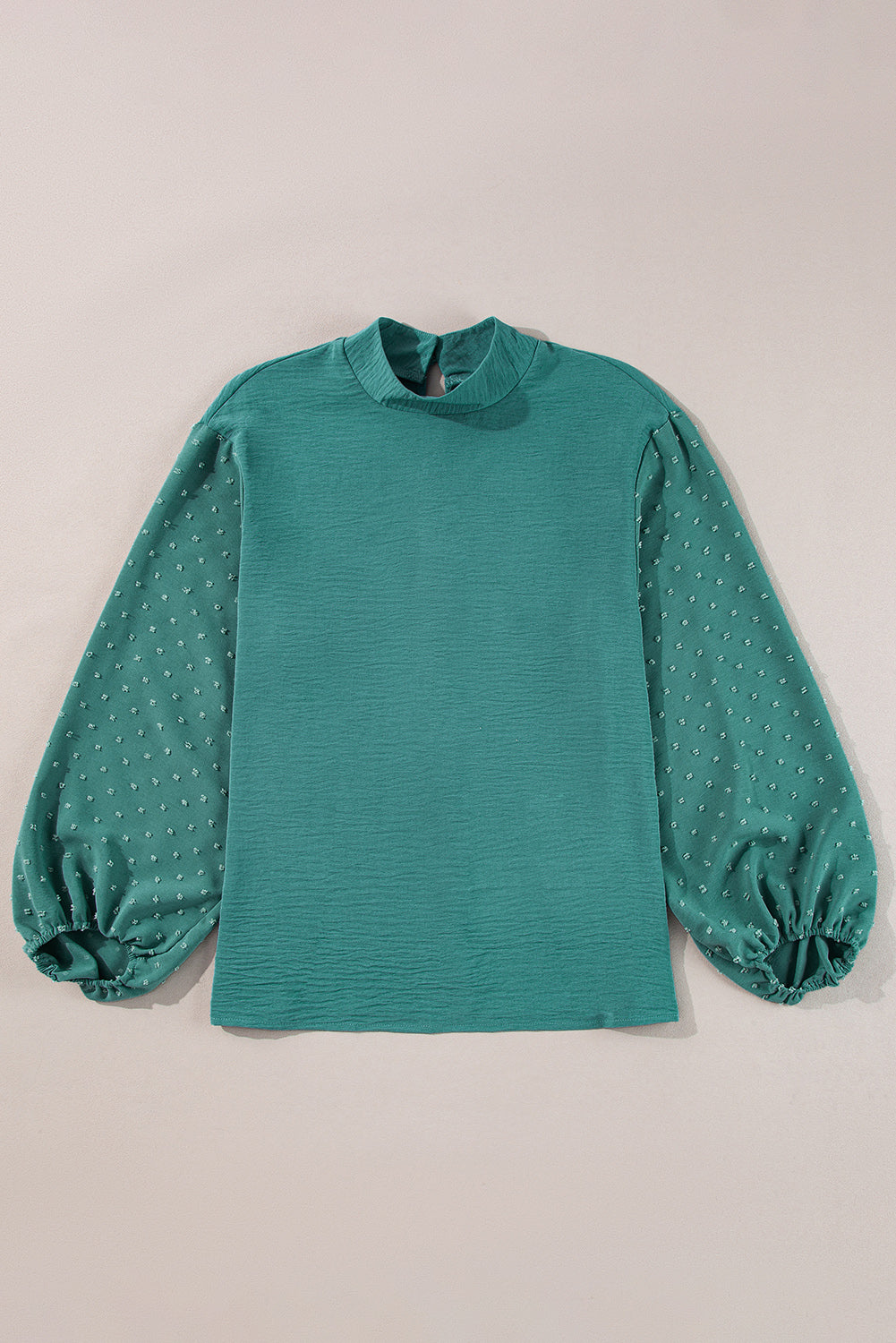 Green Swiss Dot Balloon Sleeve Patchwork Crinkle Blouse