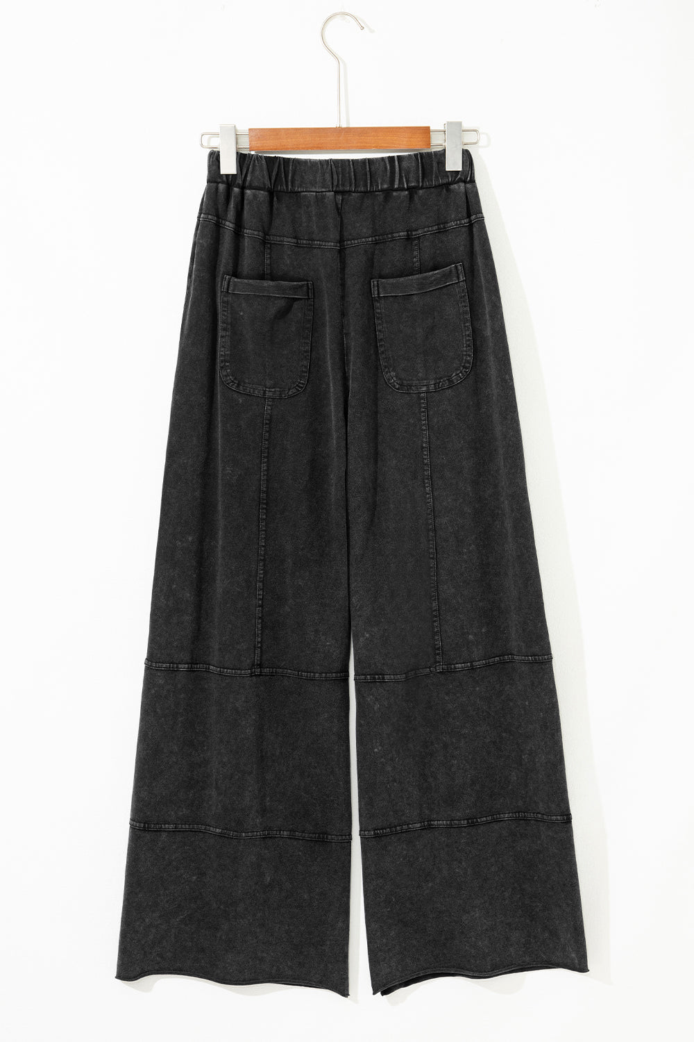 Black Mineral Wash Exposed Seam Wide Leg Cargo Pants