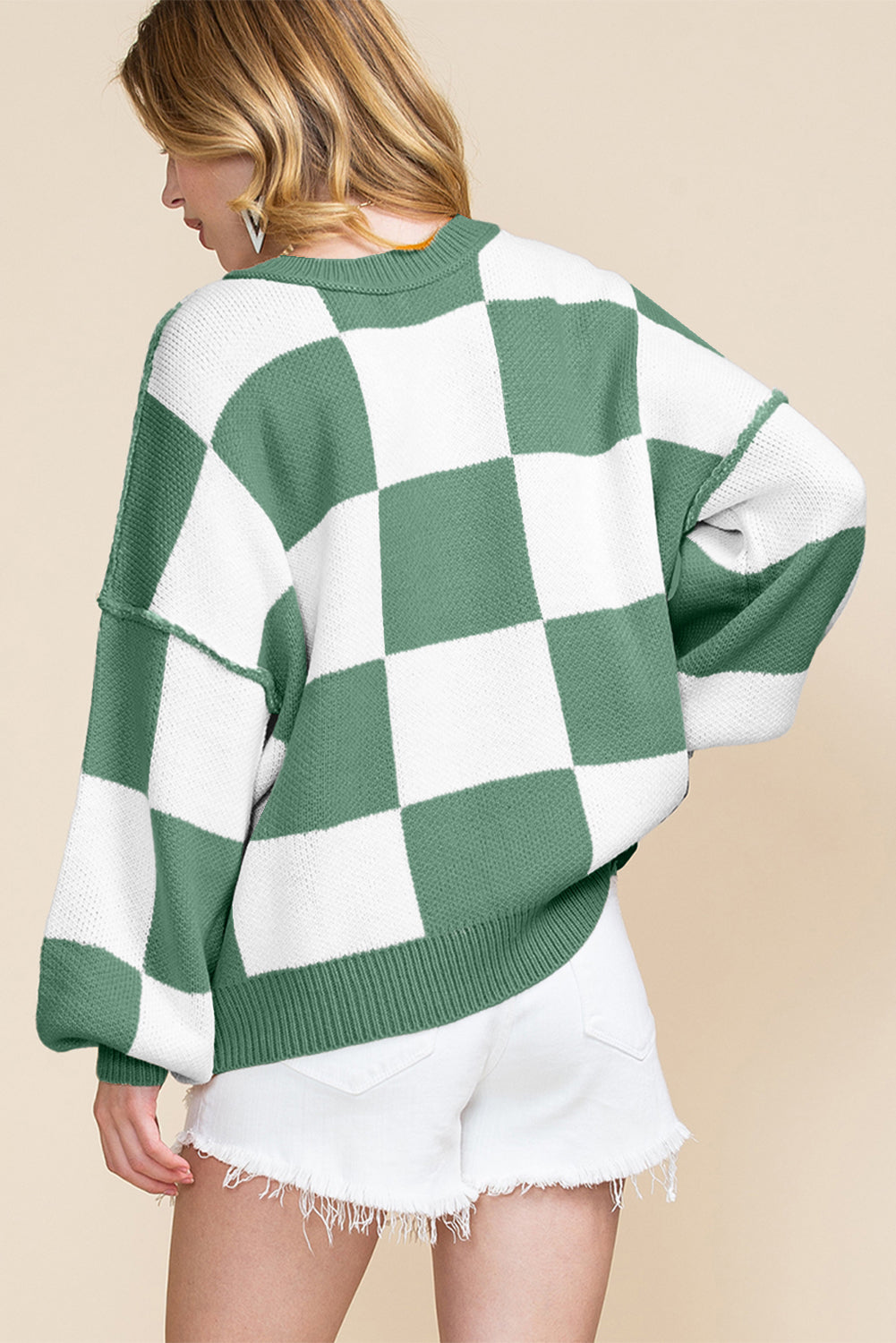 Checkered Bishop Sleeve Sweater Multiple Color Options