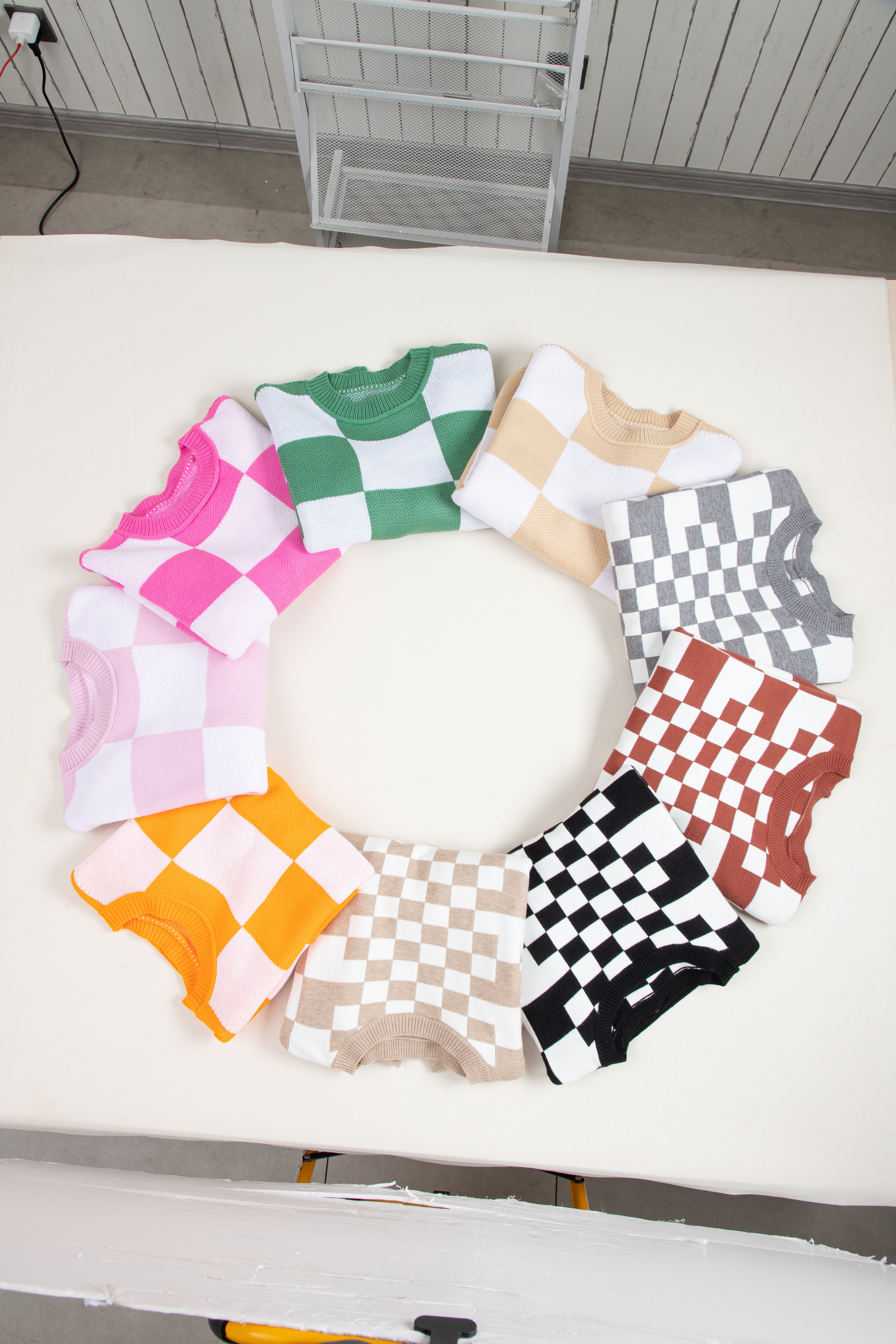 Checkered Bishop Sleeve Sweater Multiple Color Options