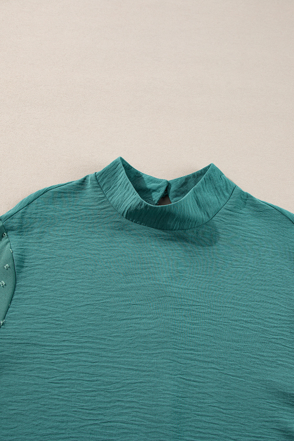 Green Swiss Dot Balloon Sleeve Patchwork Crinkle Blouse