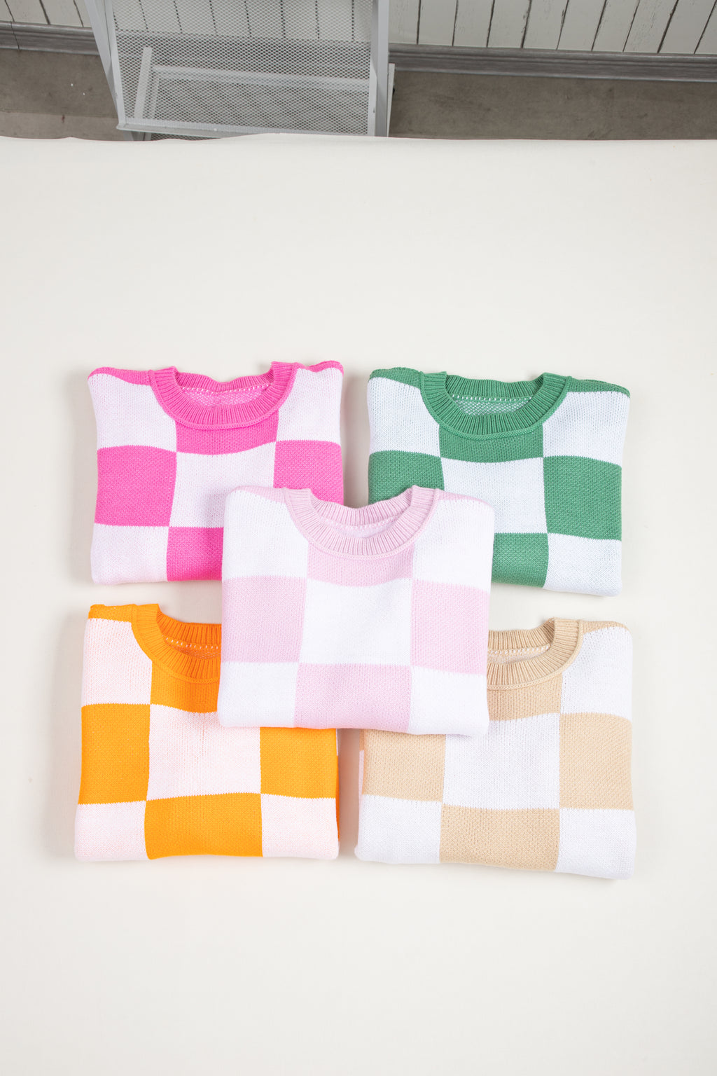 Checkered Bishop Sleeve Sweater Multiple Color Options