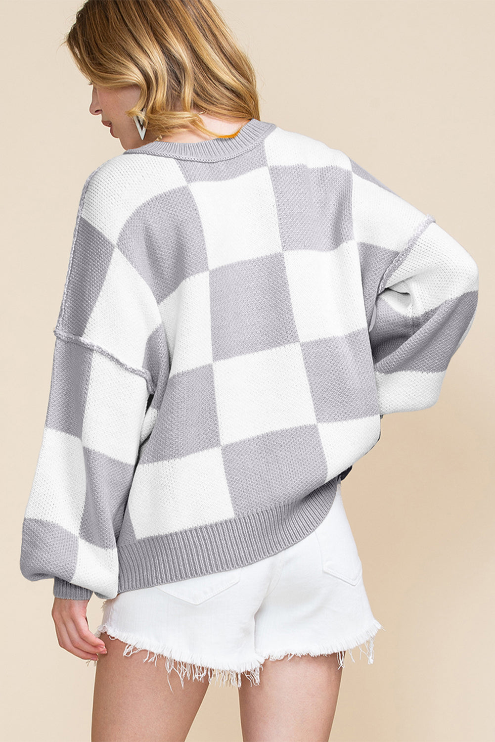 Checkered Bishop Sleeve Sweater Multiple Color Options